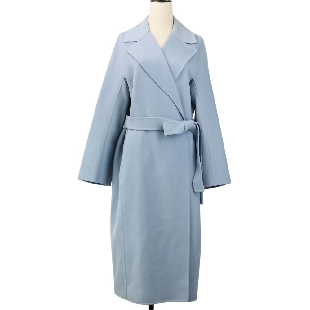 Max Mara 'S Cucito a Mano Wool Belted River Coat 44 Light Blue