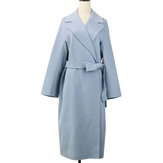 Max Mara 'S Cucito a Mano Wool Belted River Coat 44 Light Blue