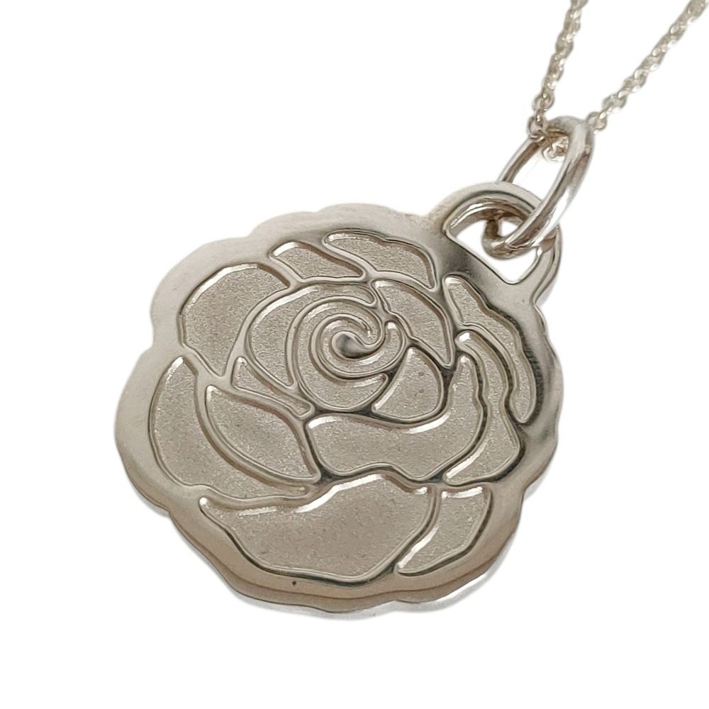 Tiffany & Co 925 GO Rose Flower Motif Chain Pendant Silver