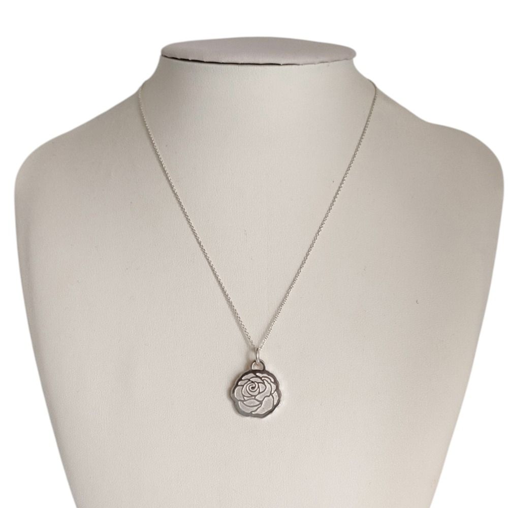 Tiffany & Co 925 GO Rose Flower Motif Chain Pendant Silver — view 7