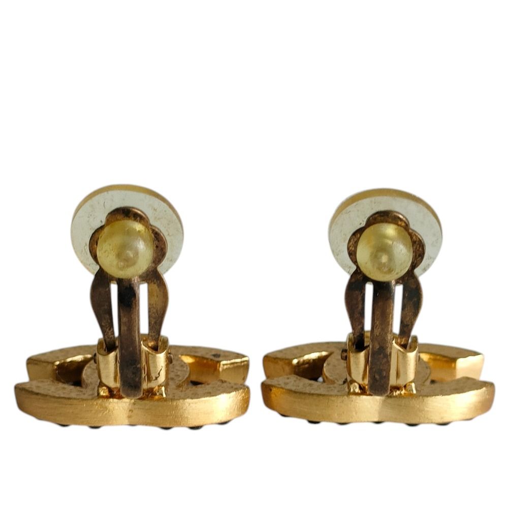 Chanel CC Logo Black Rhinestone Clip Earrings Gold — view 5