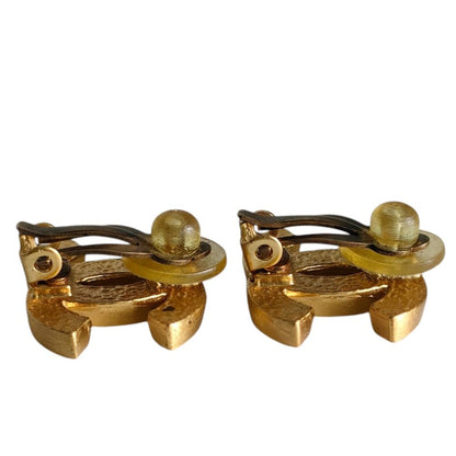 Chanel CC Logo Black Rhinestone Clip Earrings Gold — view 3