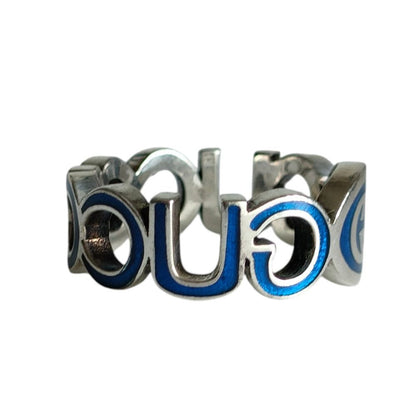Gucci 925 Interlocking GG Logo Silver Ring Blue — view 3