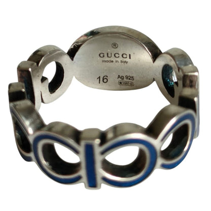 Gucci 925 Interlocking GG Logo Silver Ring Blue — view 5