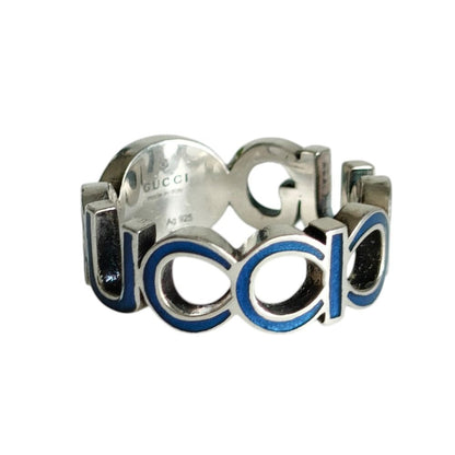 Gucci 925 Interlocking GG Logo Silver Ring Blue — view 2
