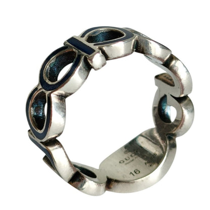 Gucci 925 Interlocking GG Logo Silver Ring Blue — view 4