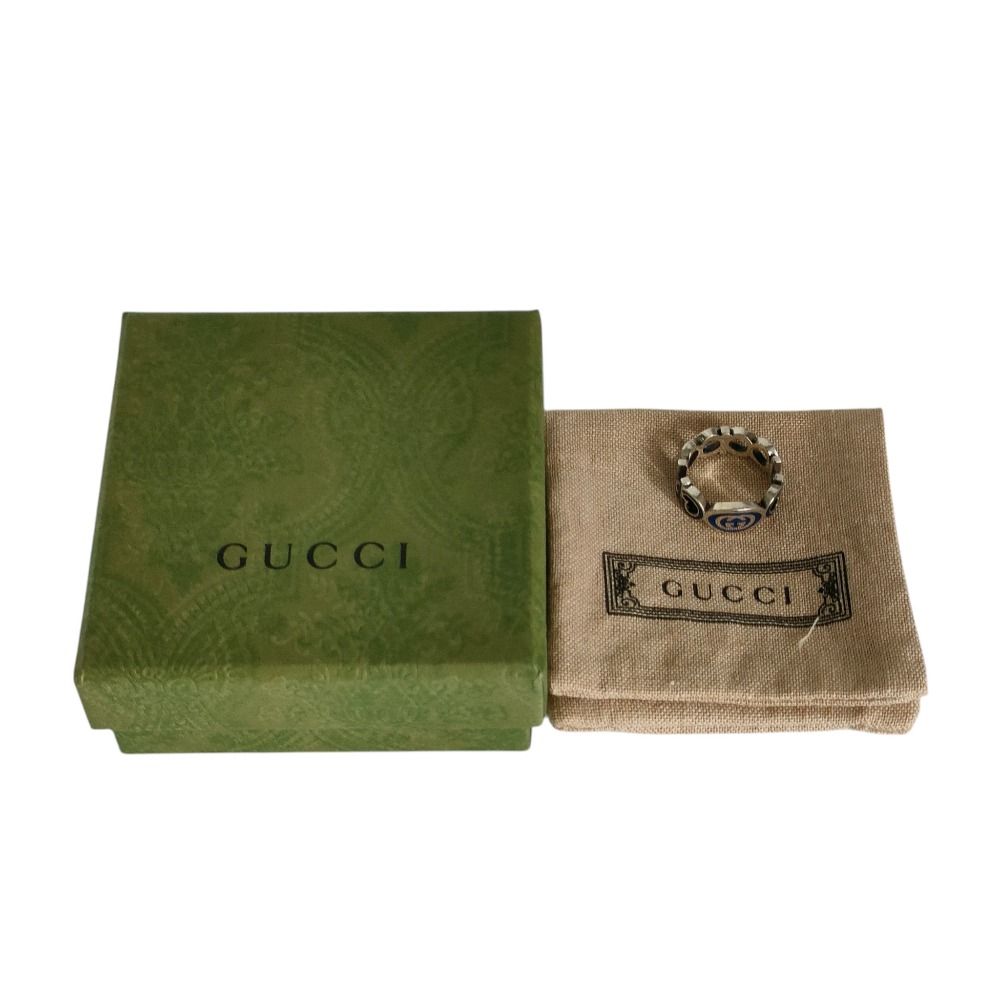 Gucci 925 Interlocking GG Logo Silver Ring Blue — view 7