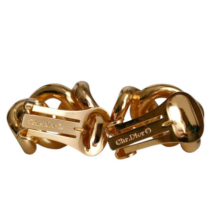 Dior Chain Motif Clip Earrings Gold — view 5