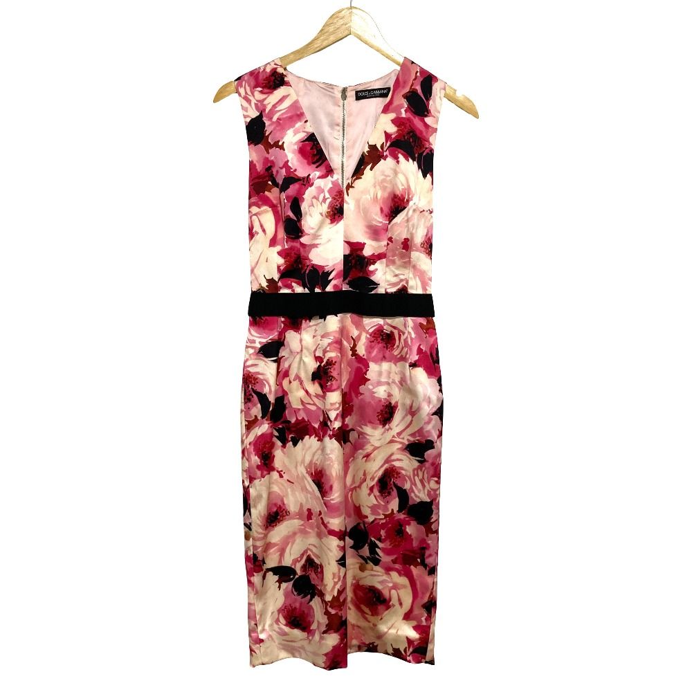 Dolce & Gabbana Rose Print Sleeveless Dress 40 Pink