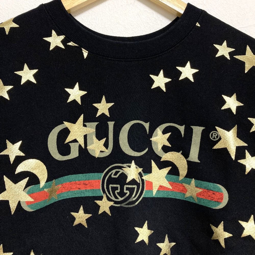 Gucci Web Line Star Print Crew Neck Pullover Sweatshirt XS Black Gold — view 3