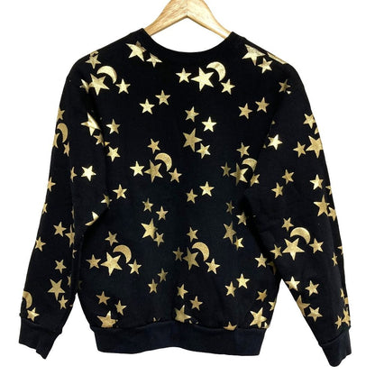 Gucci Web Line Star Print Crew Neck Pullover Sweatshirt XS Black Gold