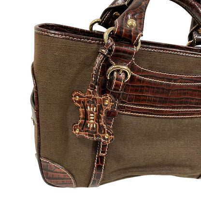 Celine Canvas Leather Boogie Back Handbag Brown — view 9