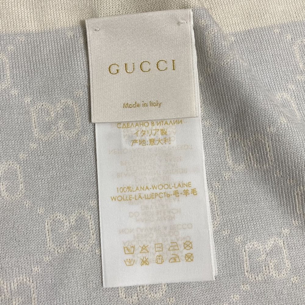 Gucci GG Pattern Wool Knit Scarf Light Blue Beige — view 5