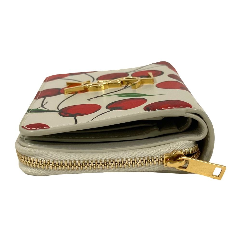 Saint Laurent Paris Cassandra Logo Cherry Compact Wallet Light Gray — view 6