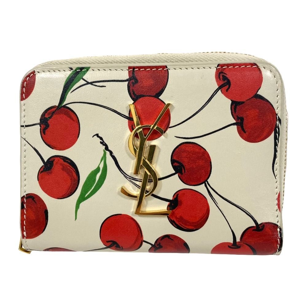 Saint Laurent Paris Cassandra Logo Cherry Compact Wallet Light Gray