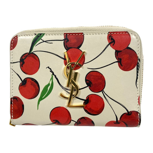 Saint Laurent Paris Cassandra Logo Cherry Compact Wallet Light Gray