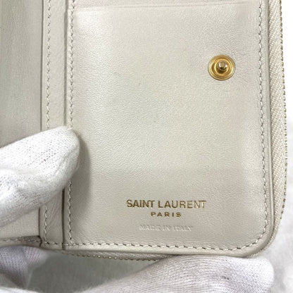 Saint Laurent Paris Cassandra Logo Cherry Compact Wallet Light Gray — view 9