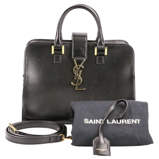 Saint Laurent Paris Leather Baby Cabas 2-Way Shoulder Bag Black