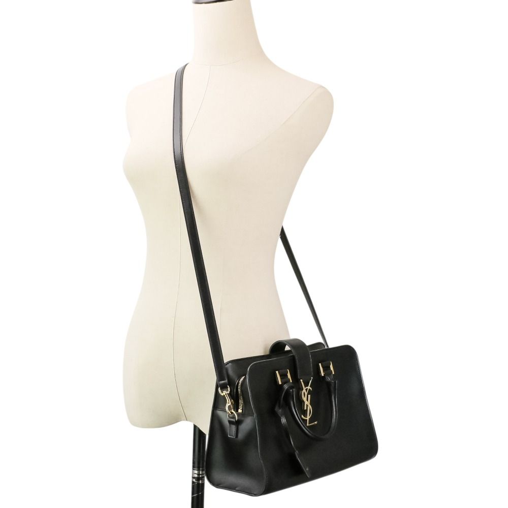 Saint Laurent Paris Leather Baby Cabas 2-Way Shoulder Bag Black — view 3