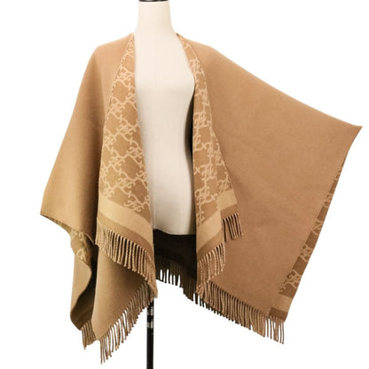 Fendi Cashmere Blend Logo Calligraphy Reversible Cape Shawl Beige Scarf — view 2