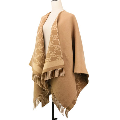 Fendi Cashmere Blend Logo Calligraphy Reversible Cape Shawl Beige Scarf — view 3