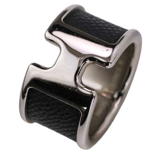 Hermes Olympe PM Leather Metal Ring Black Silver