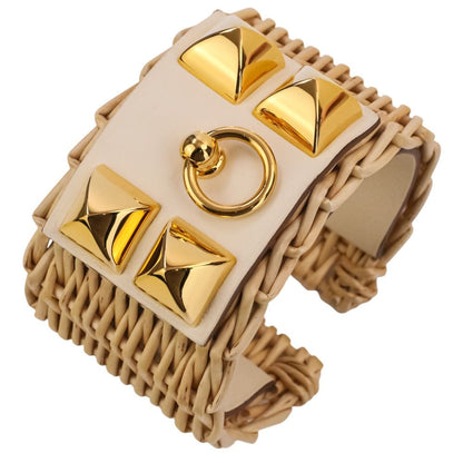 Hermes Collier de Chien Meadle Picnic Bangle Bracelet Beige Gold