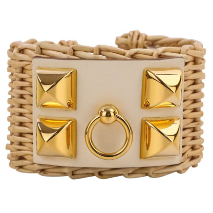 Hermes Collier de Chien Meadle Picnic Bangle Bracelet Beige Gold — view 2