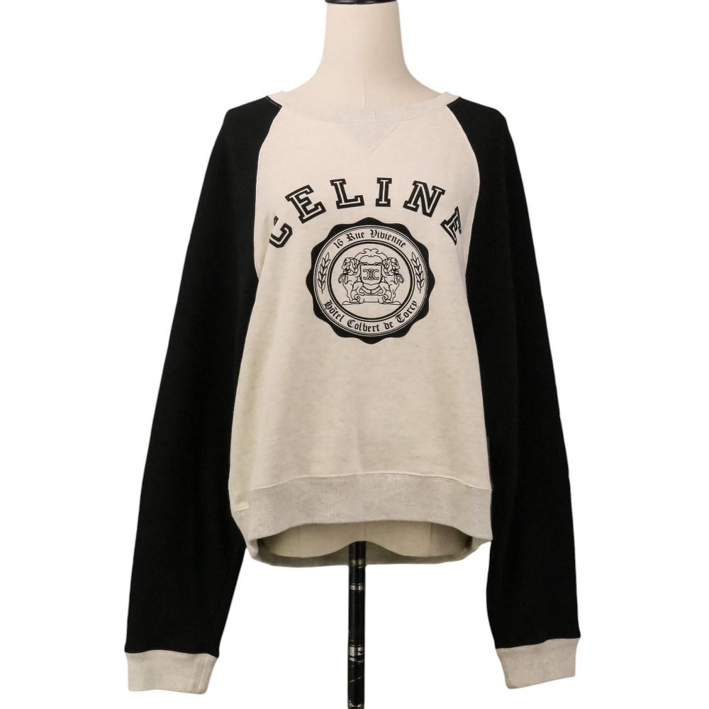 Celine Front Logo Print Loose Fit Crew Neck Sweatshirt M Black