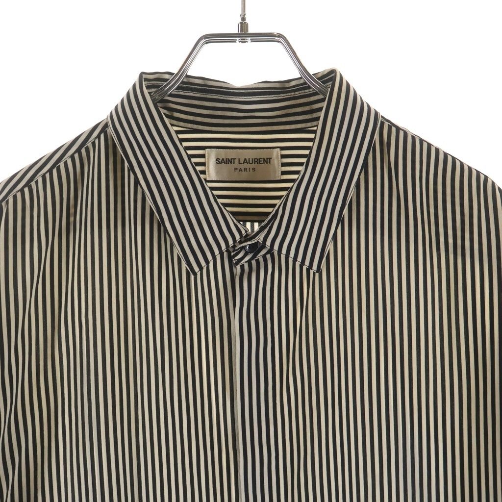 Saint Laurent Paris Stripe Silk Shirt Button Long Sleeve White Black — view 3
