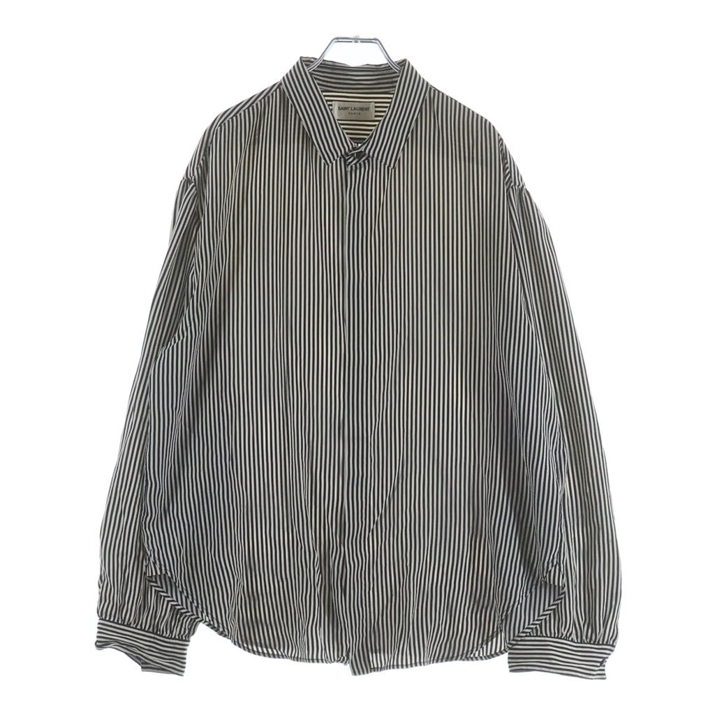 Saint Laurent Paris Stripe Silk Shirt Button Long Sleeve White Black