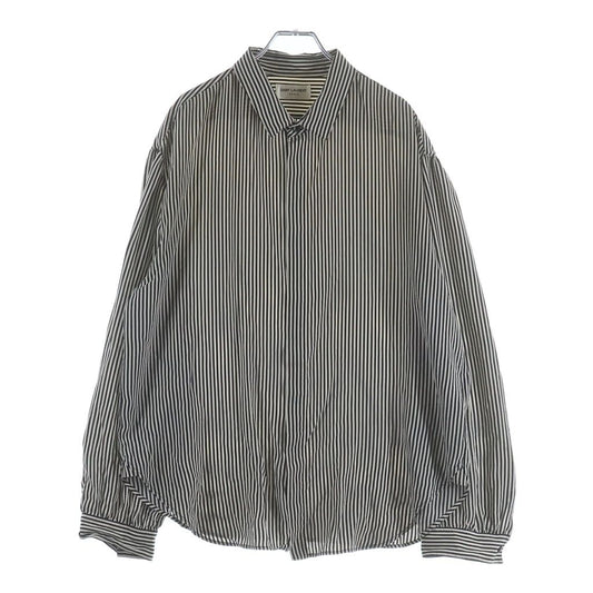 Saint Laurent Paris Stripe Silk Shirt Button Long Sleeve White Black