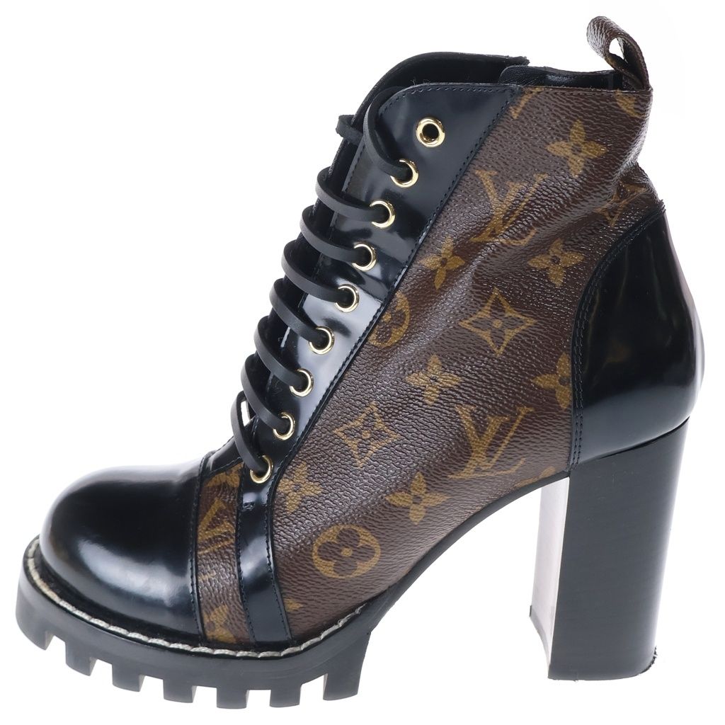 Louis Vuitton Star Trail Line Monogram Leather Heels Ankle Boots Shoes Brown