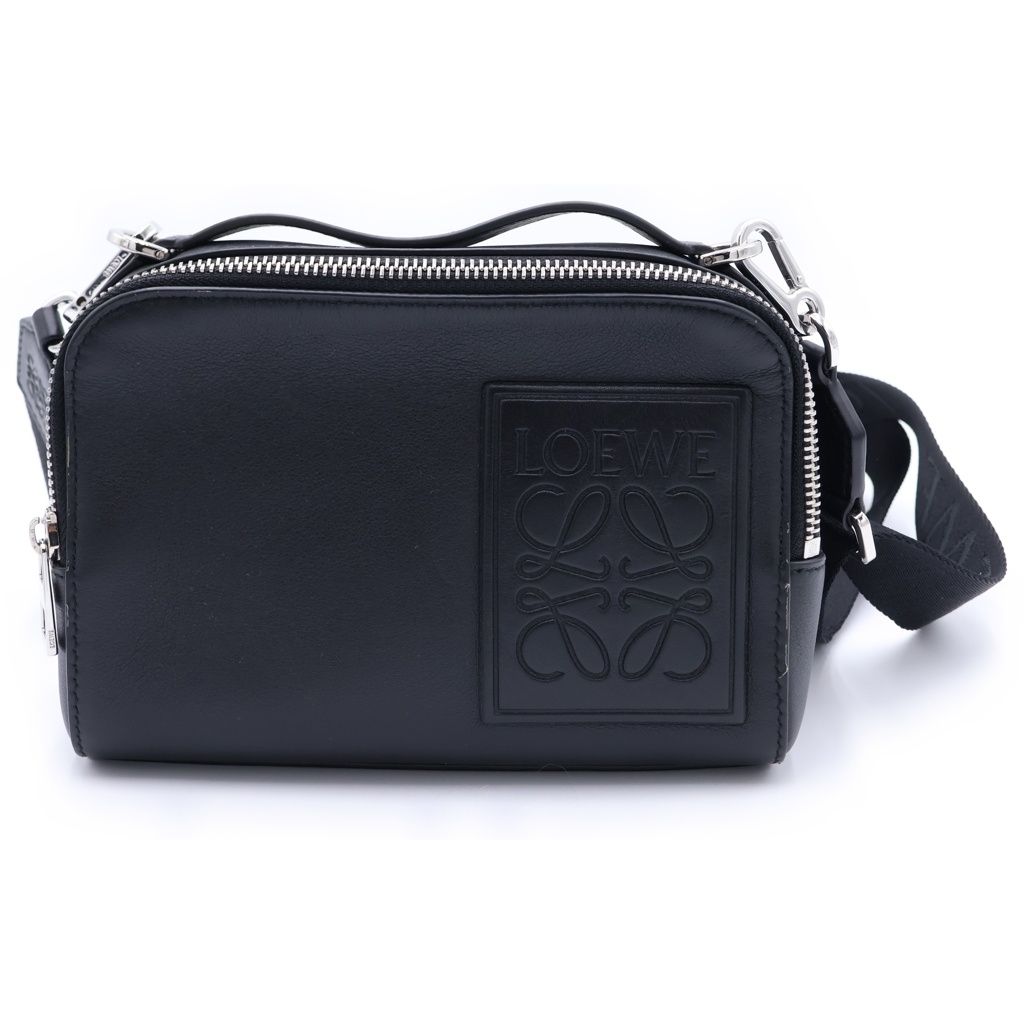 Loewe Anagram Logo Leather 2-Way Camera Shoulder Bag Silver Black