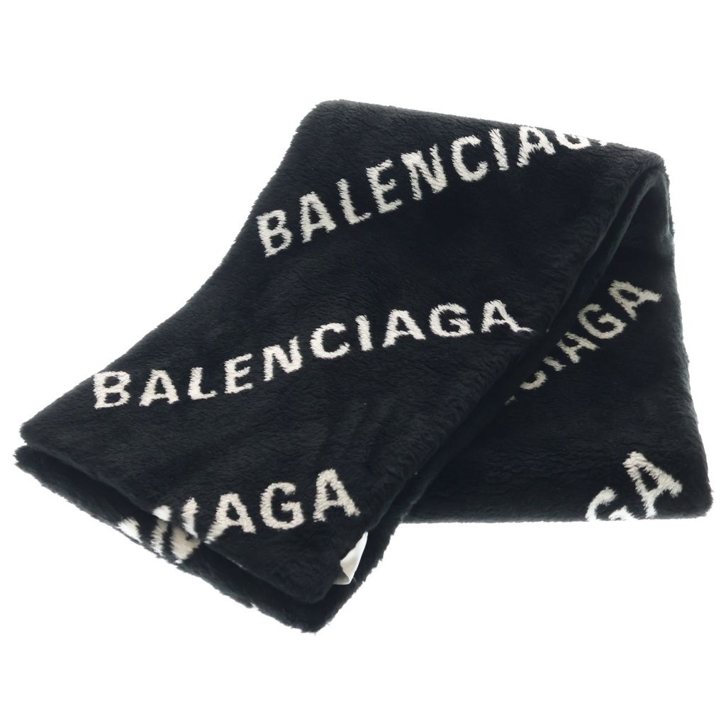 Balenciaga Faux Far Multilogo Tubolar Fur Multi Logo Scarf Black
