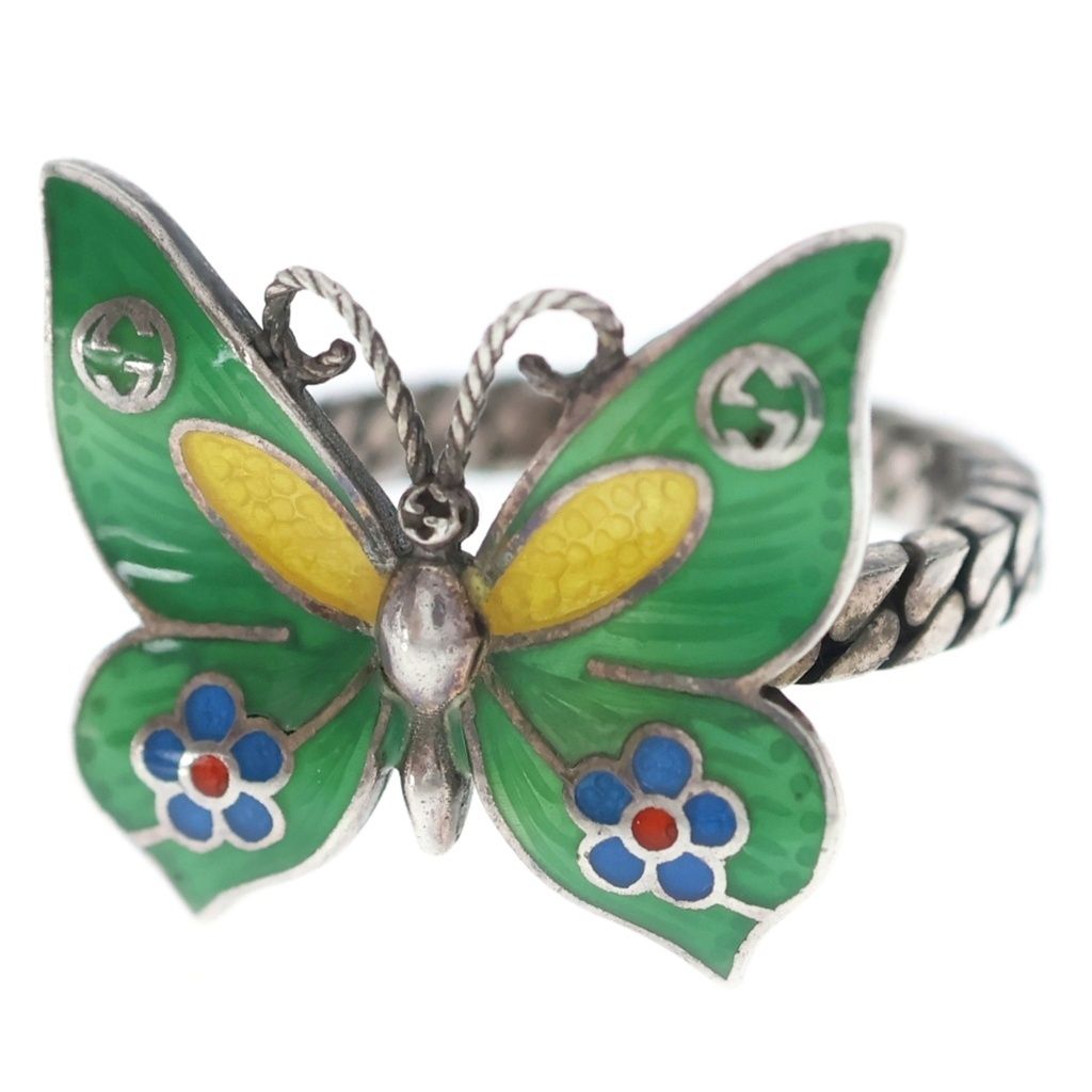 Gucci Butterfly Ring Silver Green