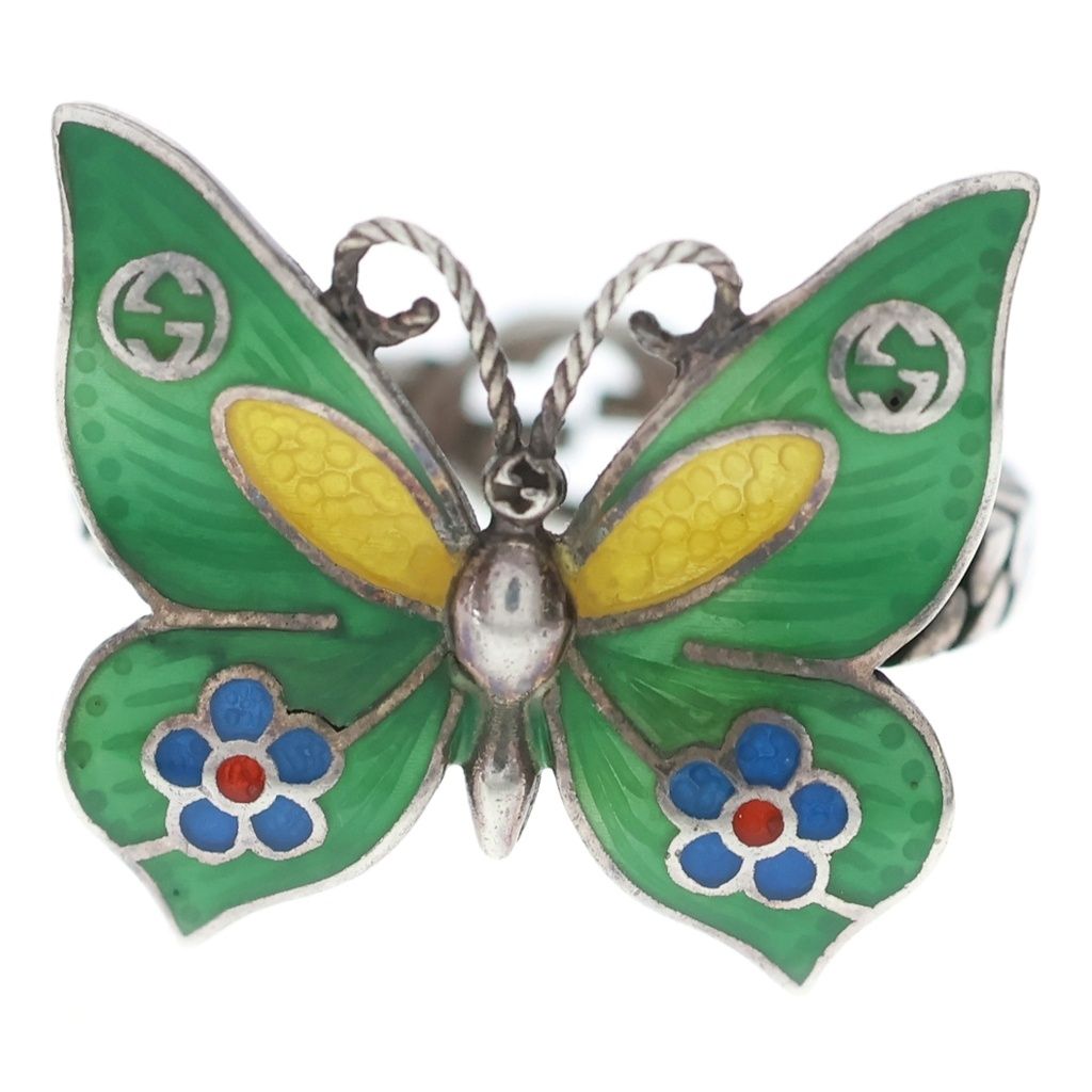 Gucci Butterfly Ring Silver Green — view 4