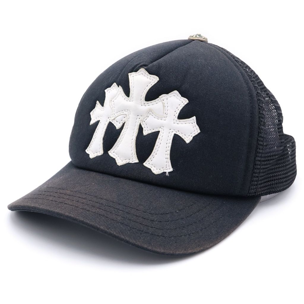 Chrome Hearts Trucker Cap Truck Khaki Cap 3 Semetary Leather Patch Mesh Cap