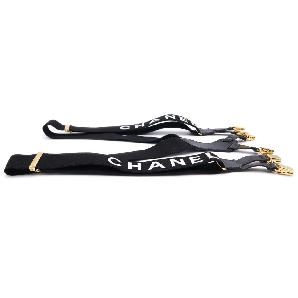Chanel Logo Suspenders Black Gold — view 3