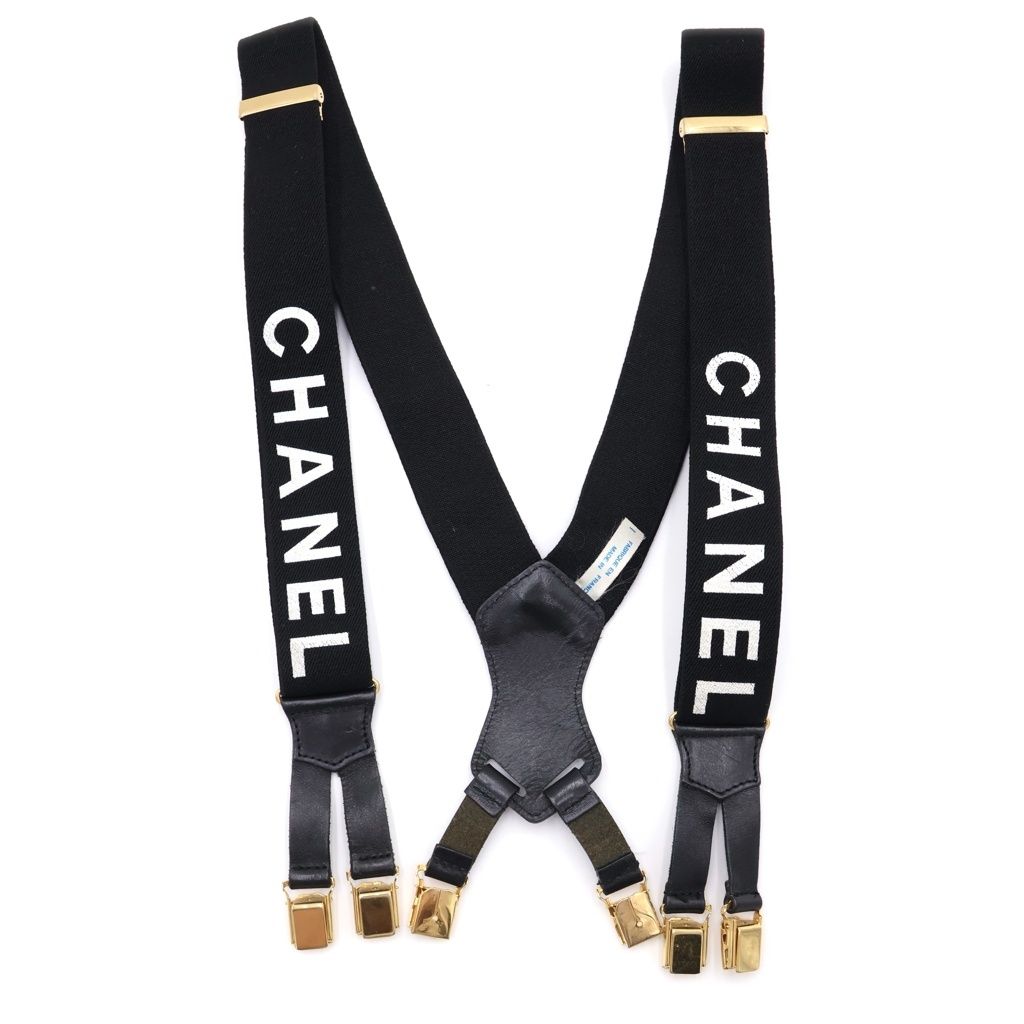 Chanel Logo Suspenders Black Gold