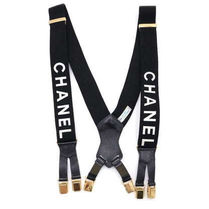 Chanel Logo Suspenders Black Gold