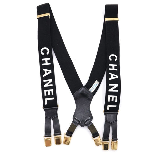 Chanel Logo Suspenders Black Gold
