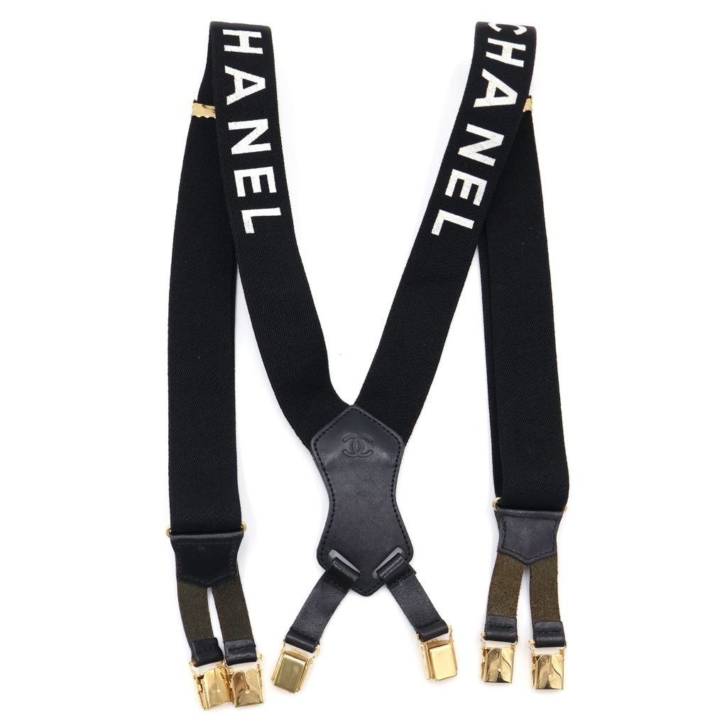 Chanel Logo Suspenders Black Gold — view 2