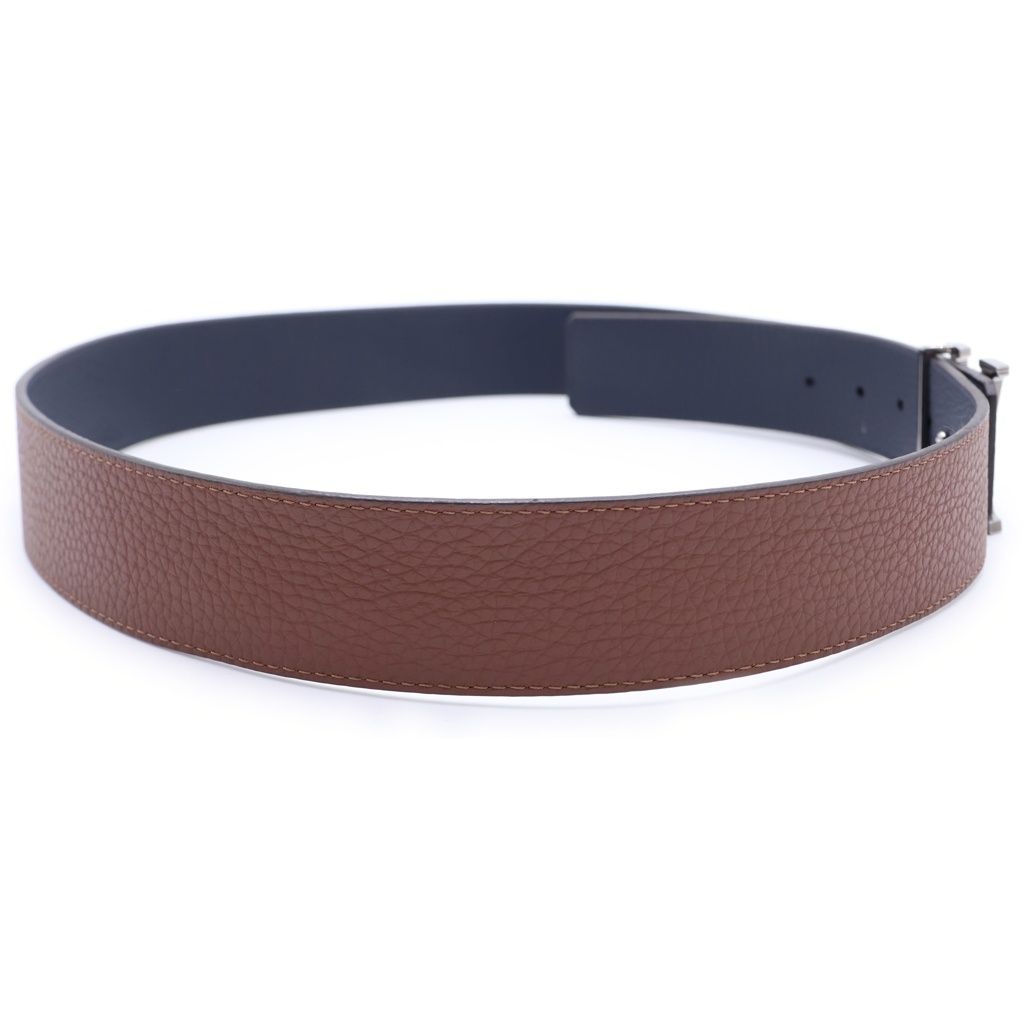 Louis Vuitton LV Tilt Reverse Leather Belt Navy Brown 95 38 Silver — view 3