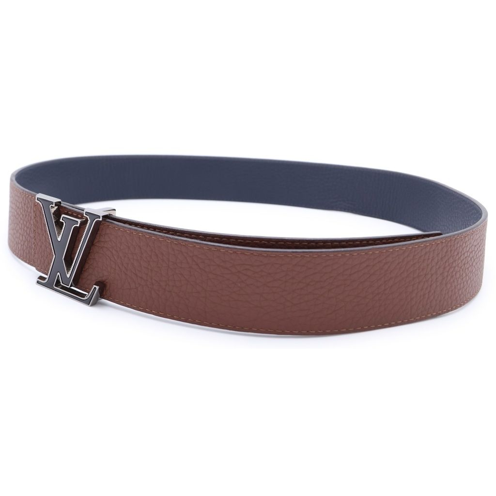 Louis Vuitton LV Tilt Reverse Leather Belt Navy Brown 95 38 Silver