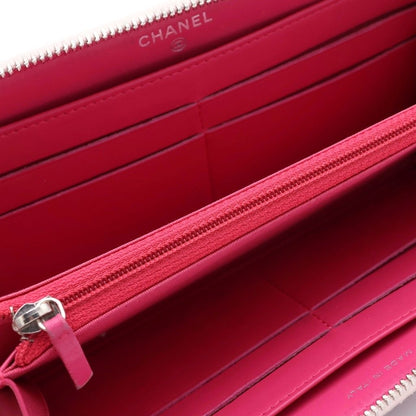 Chanel Camellia Zip Around Wallet Card Case Light Pink Lambskin Silver — view 4