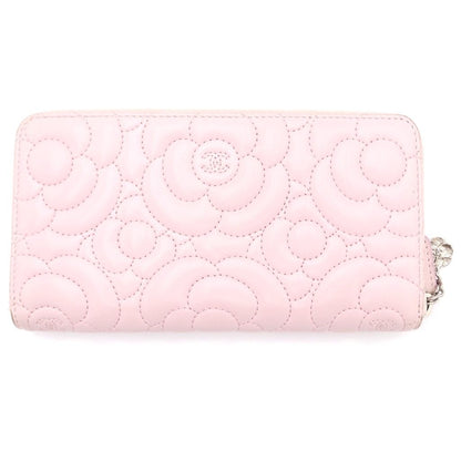 Chanel Camellia Zip Around Wallet Card Case Light Pink Lambskin Silver — view 2