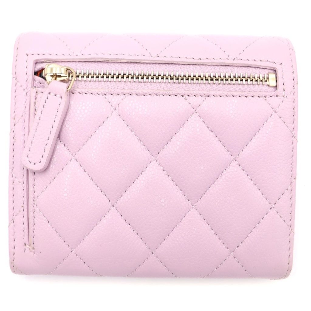 Chanel Quilted Bifold Wallet Compact Coin Case Light Pink Caviar Leather Gold — view 2