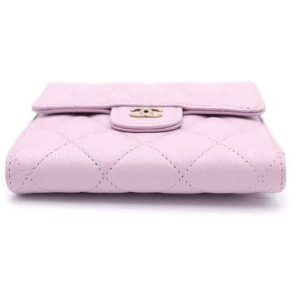 Chanel Quilted Bifold Wallet Compact Coin Case Light Pink Caviar Leather Gold — view 6