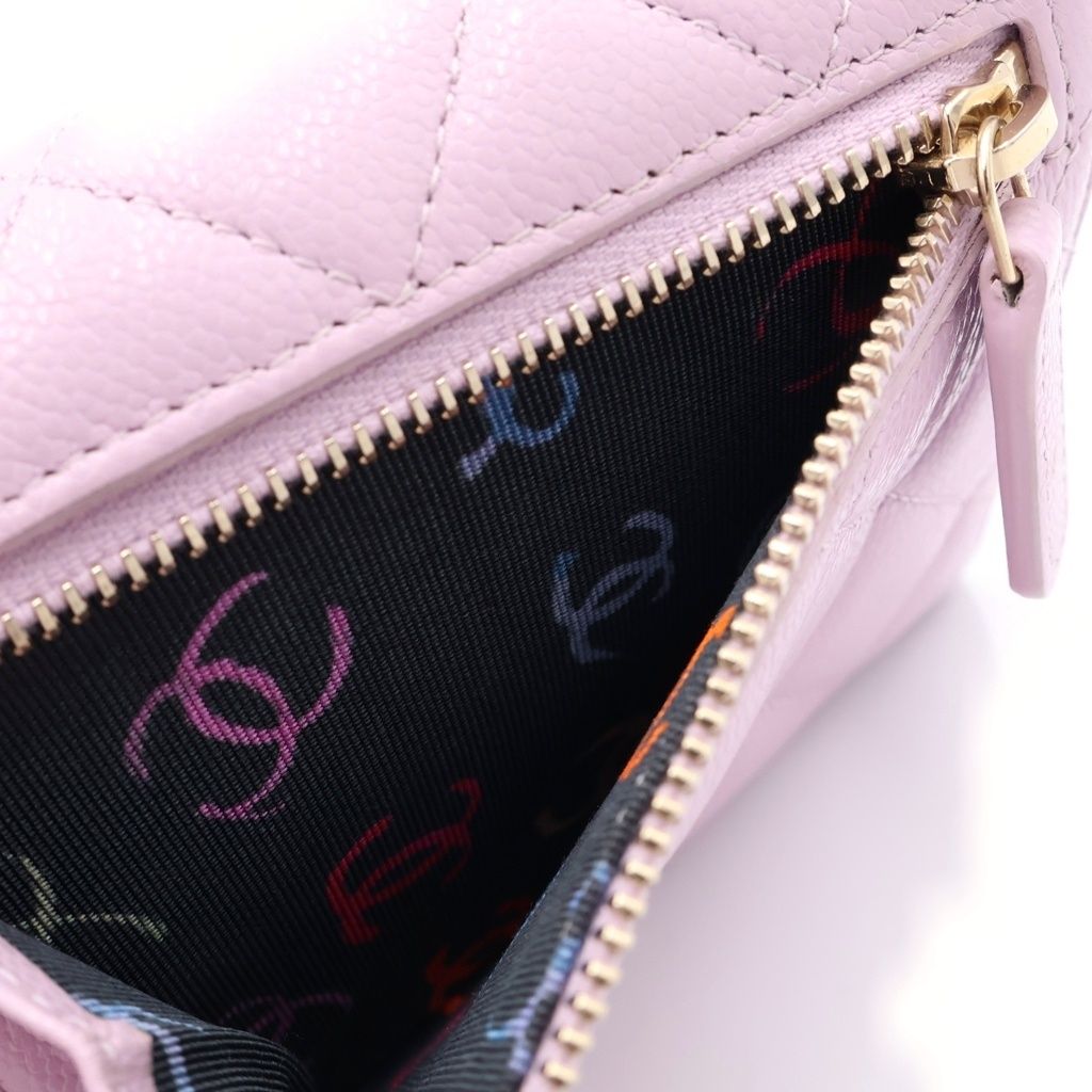 Chanel Quilted Bifold Wallet Compact Coin Case Light Pink Caviar Leather Gold — view 5